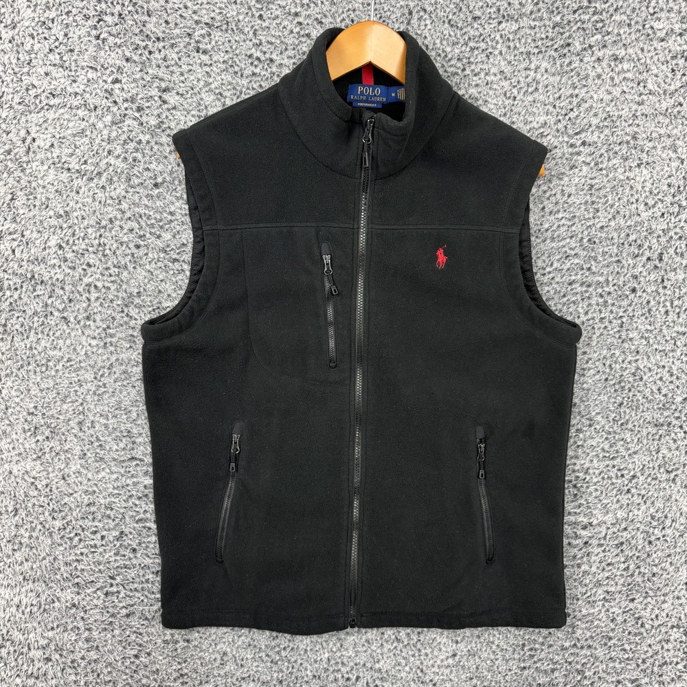 Polo Ralph Lauren Vest Mens Medium Black Performance Fleece Full Zip Outdoor